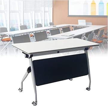 Conference Tables Modern Office Folding Flip Top Mobile Training Table with Silent Wheels & Baffle Portable Foldable Modular Table for Meetings, Training Rooms, Conference Spaces2pcs