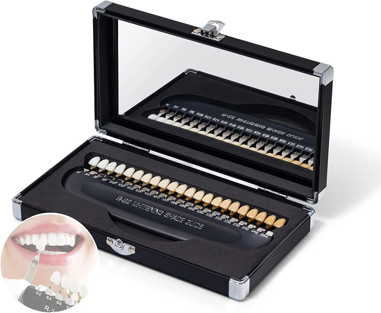 iksvmsis Guía De Colores De Dientes, Comparador De Color De Dientes, 22 Colores Guía De Colores De Blanqueamiento Dental, Tarjeta De Color Dental para Placa Dental Blanqueadora Blanca(Color:Negro)