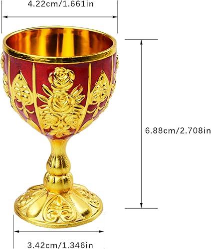 Vista 10 de Flylin 2 copas de cáliz vintage de 1.0 fl oz (1.0 fl oz), vasos de chupito de metal pequeños en relieve, copa de vino, adornos retro medievales