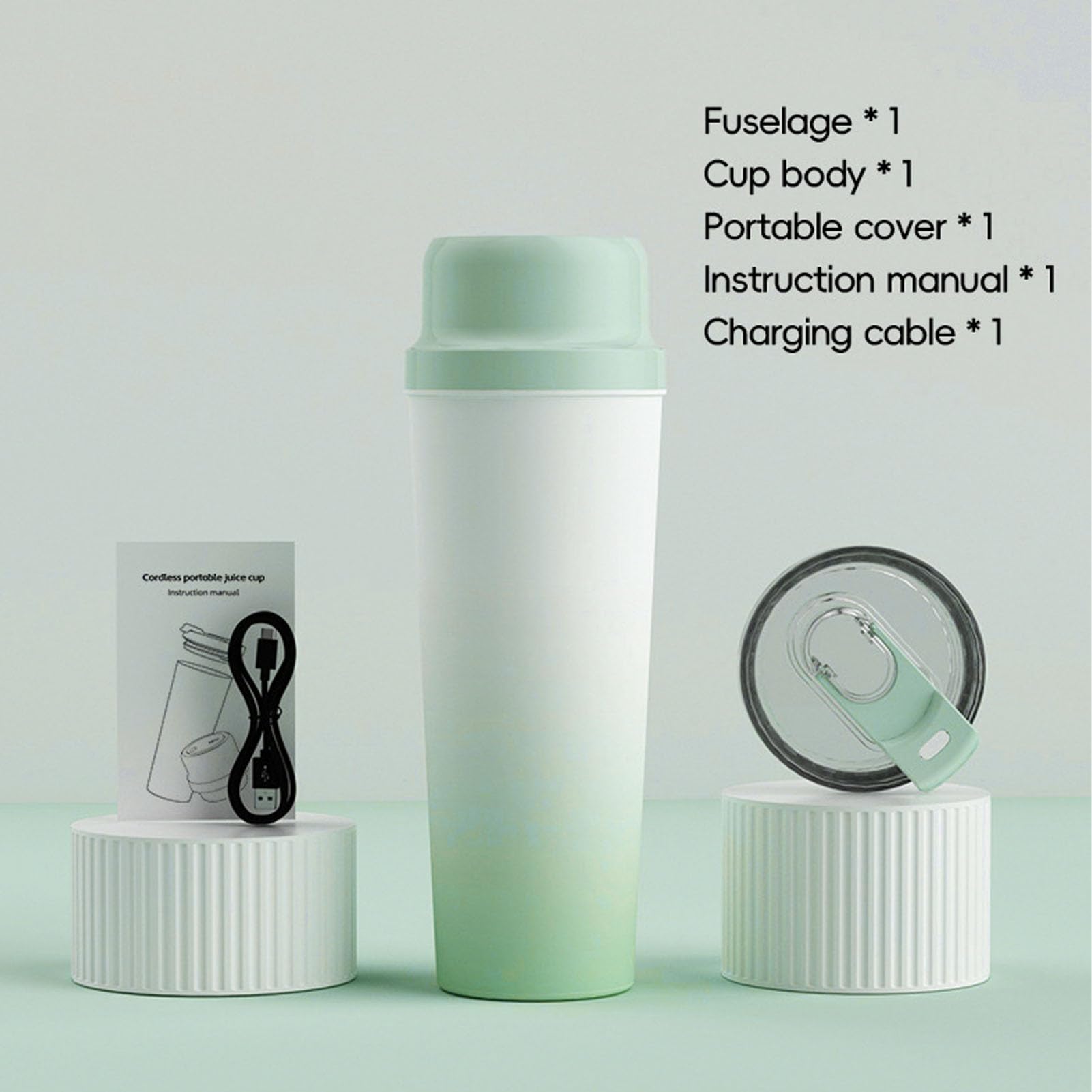 Tazza frullatore portatile senza fili verde, spremiagrumi isolato in acciaio inossidabile 304 da 650 ml con 20 lame, mini mixer ricaricabile per bevande alla frutta,