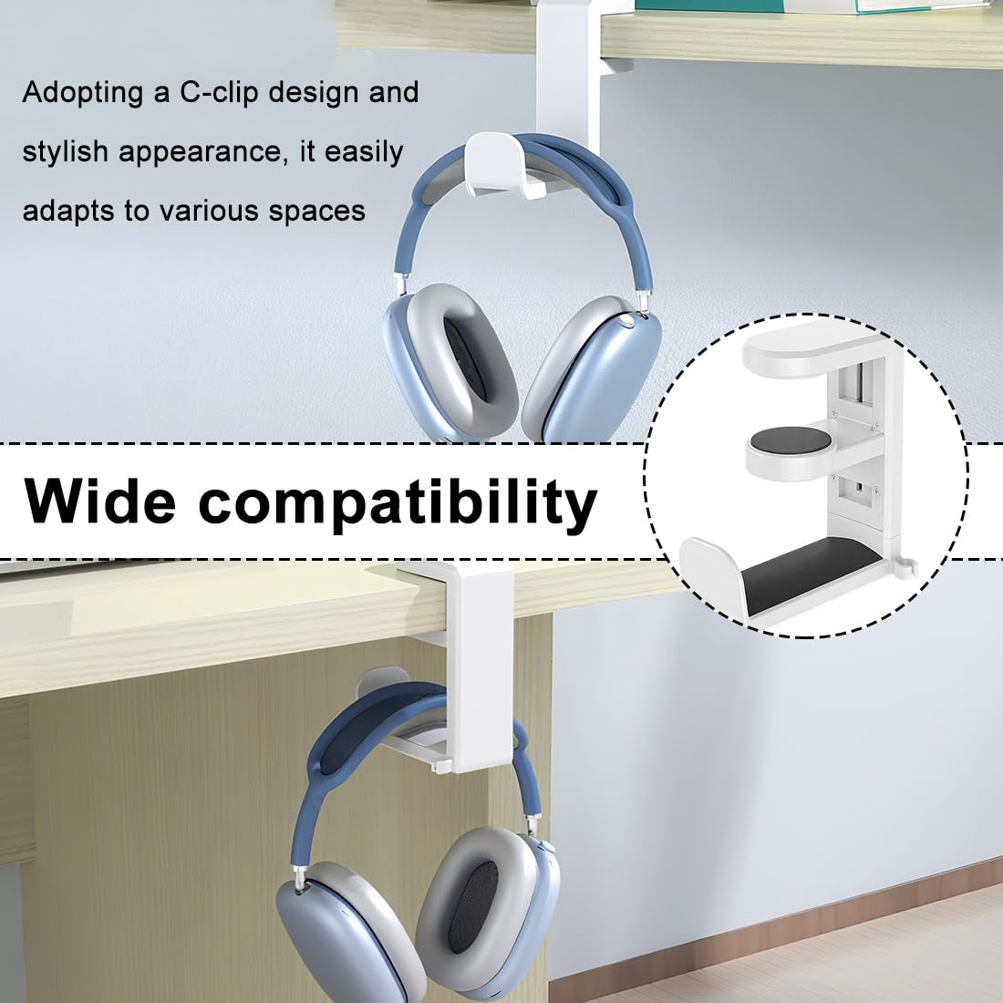 GXGM Supporto Per Cuffie da Scrivania, Gancio Borsa da Tavolo, Organizzatore Accessori (Bianco)