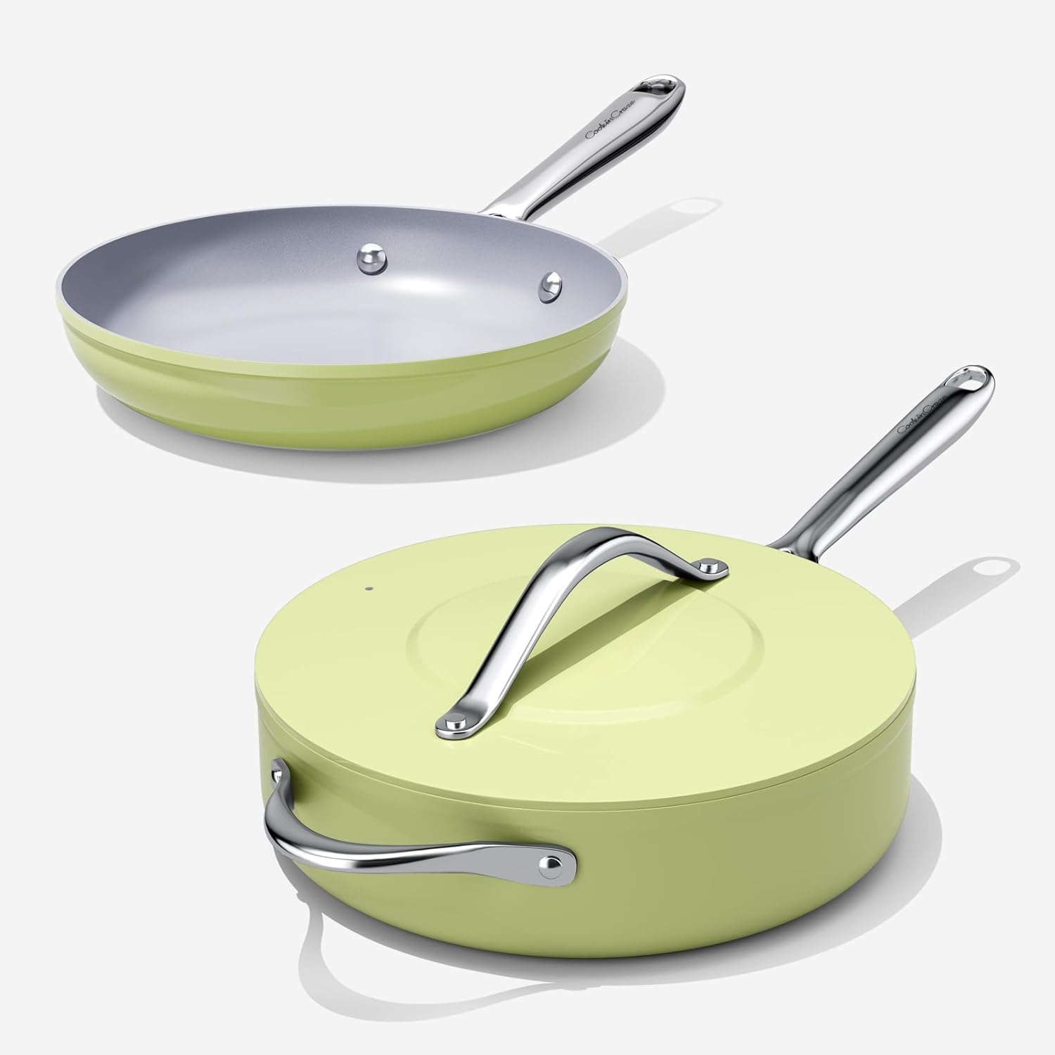 Healthy Ceramic Nonstick Cookware Set-11″ 4.5qt Non-Toxic Ceramic Sauté Pan w/ Lid & 10″ Nonstick Ceramic Frying Skillet, PTFE/PFOA/PFAS Free, Oven & Dishwasher Safe, All Cooktops Compatible, Even Hea