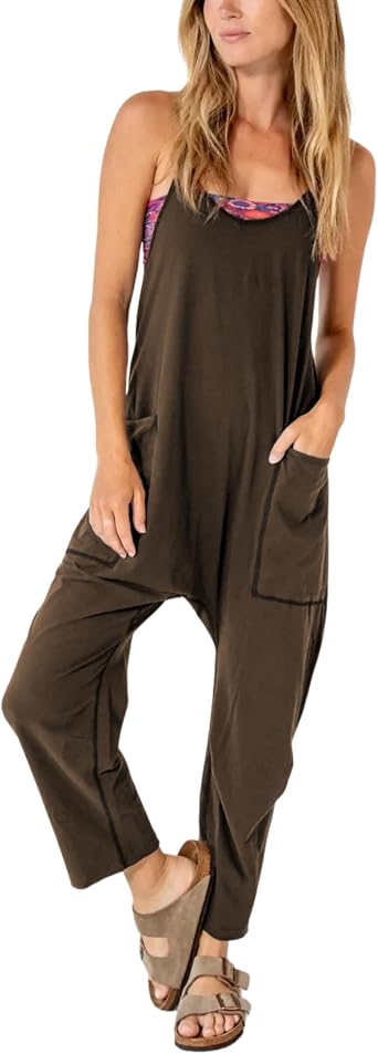 Lentta Womens Overalls Jumpsuits Casual Crewneck Contrast Trim Sleeveless Baggy Romper Jumpers 2025 Trendy Summer Outfits