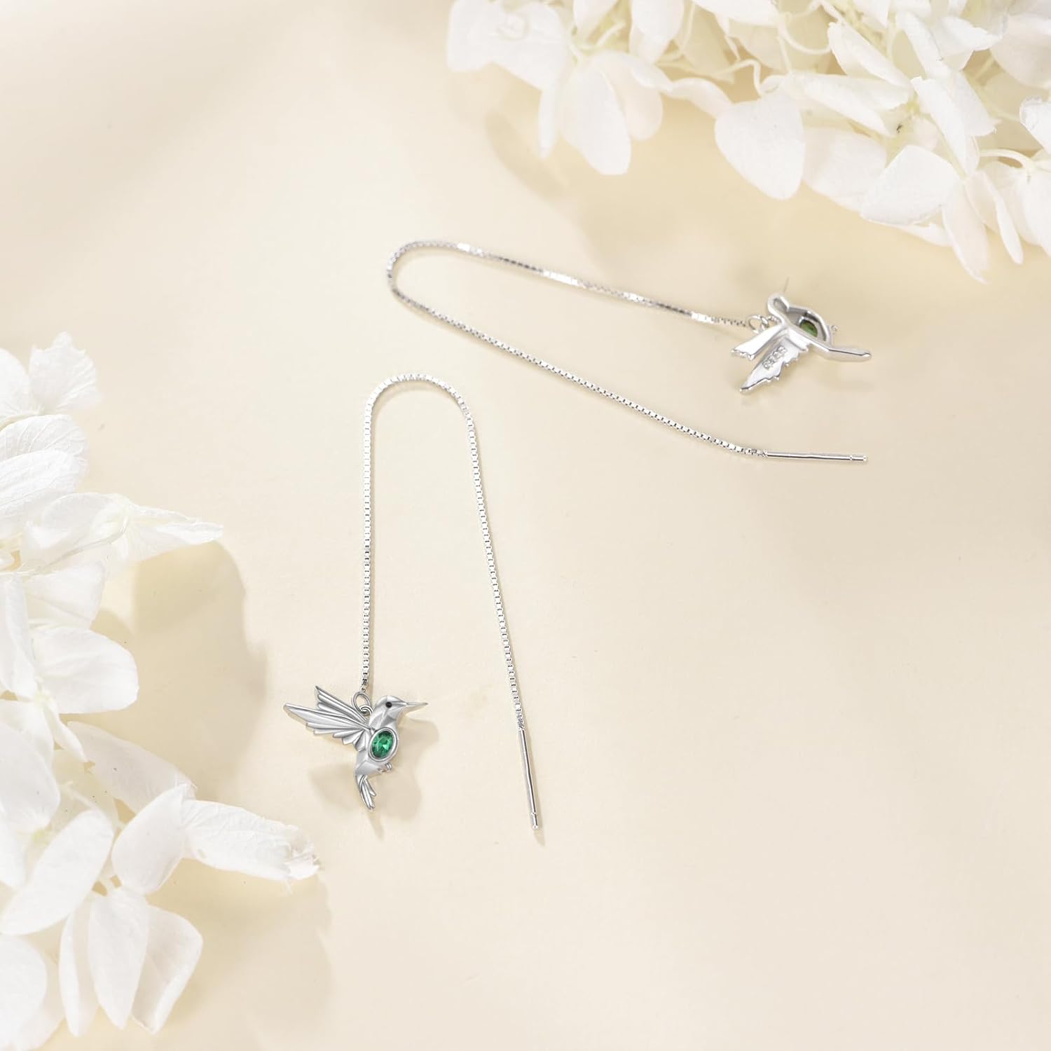Hummingbird Pull Through Threader Earrings 925 Sterling Silver Long Piercing Tassel Drop Dangle Ear Line Eardrop Earrings Origami Jewelry Birthday Gifts for Women