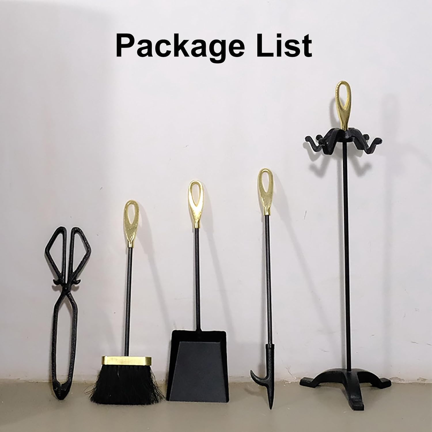 Gtzly Fireplace Accessories, Metal Loop Handled Fireplace Companion Set, Fireplace Tool Sets, Includes Stand, Brush, Tongs, Poker, and Shovel