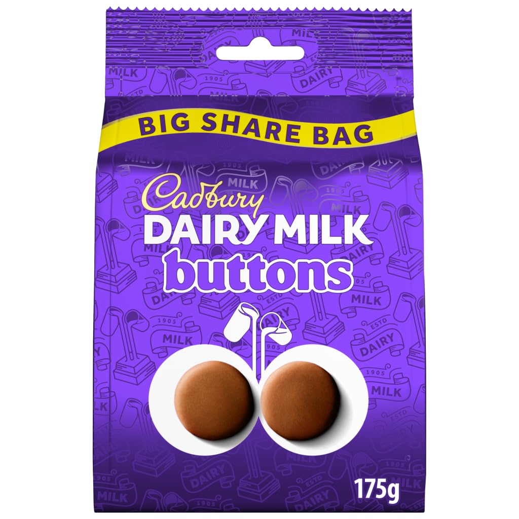 Cadbury Dairy Milk Giant Buttons, Milk Chocolate Buttons Sharing Pouch 175 g (Pack of 1)