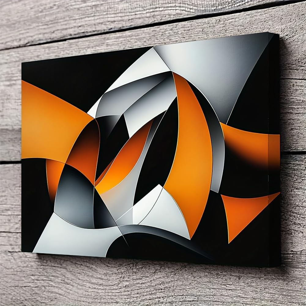 Ixehoh P1 Abstract Geometric Canvas Wall Art | Modern Orange, Grey & White Art For Living Room, Bedroom, Office | Contemporary Large Artwork Prints 20X30