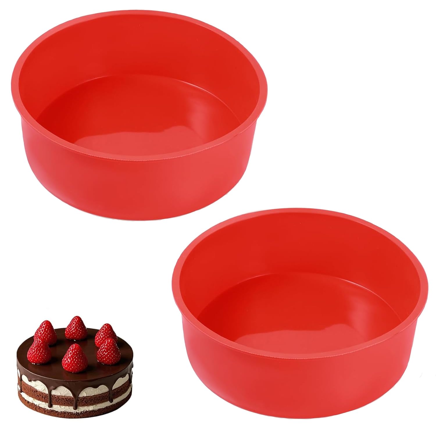 2pcs Silicone Cake Tins for Baking Round,Non-Stick Quick ReleaseCake Moulds Cake Baking Pan for Muffins Baking Layer Cakes, Sponges Cakes (8inch)