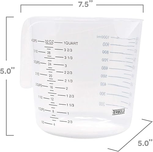Miniatura 5 de Juego de 3 tazas medidoras de líquidos, 1 taza, 2 tazas, 1 cuarto de galón, vasos medidores de plástico transparente con asas largas