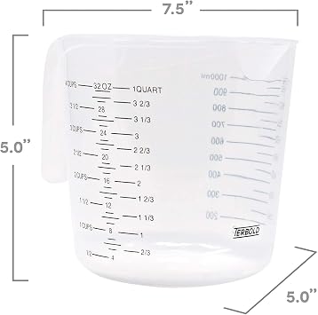 3pc Liquid Measuring Cups Set - 1 Cup, 2 Cup, 1 Quart | Clear Plastic Measure Cups with Long Handles