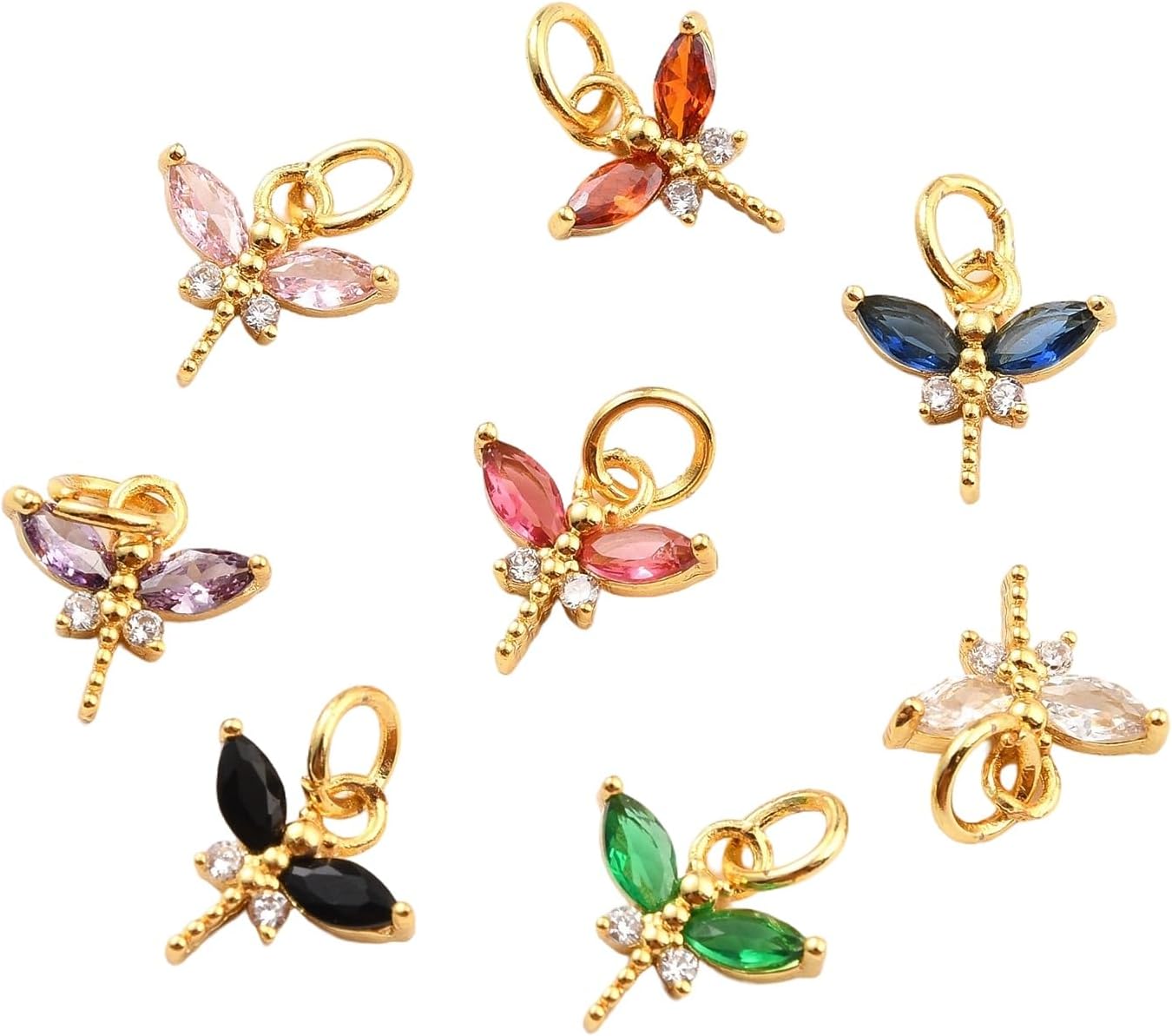 LiQunSweet 20 Pcs Micro Pave Cubic Zirconia Mini Dragonfly Charms Real 18K Gold Plated Animal Charm for Jewelry Making