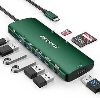 USB C Hub, Acodot 9 in 1 USB C to 4K@60HZ HDMI Multiport Adapter, 3 USB 3.0 Ports, SD/TF Card Reader, 100W PD, USB C Hub Multiport Adapter Desigend for MacBook Pro Air HP XPS etc, Green