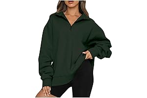 Long Sleeve 1/4 Zip Fleece Half Zip Sweatshirt Drop Shoulder Oversized Women Sweaters Preppy