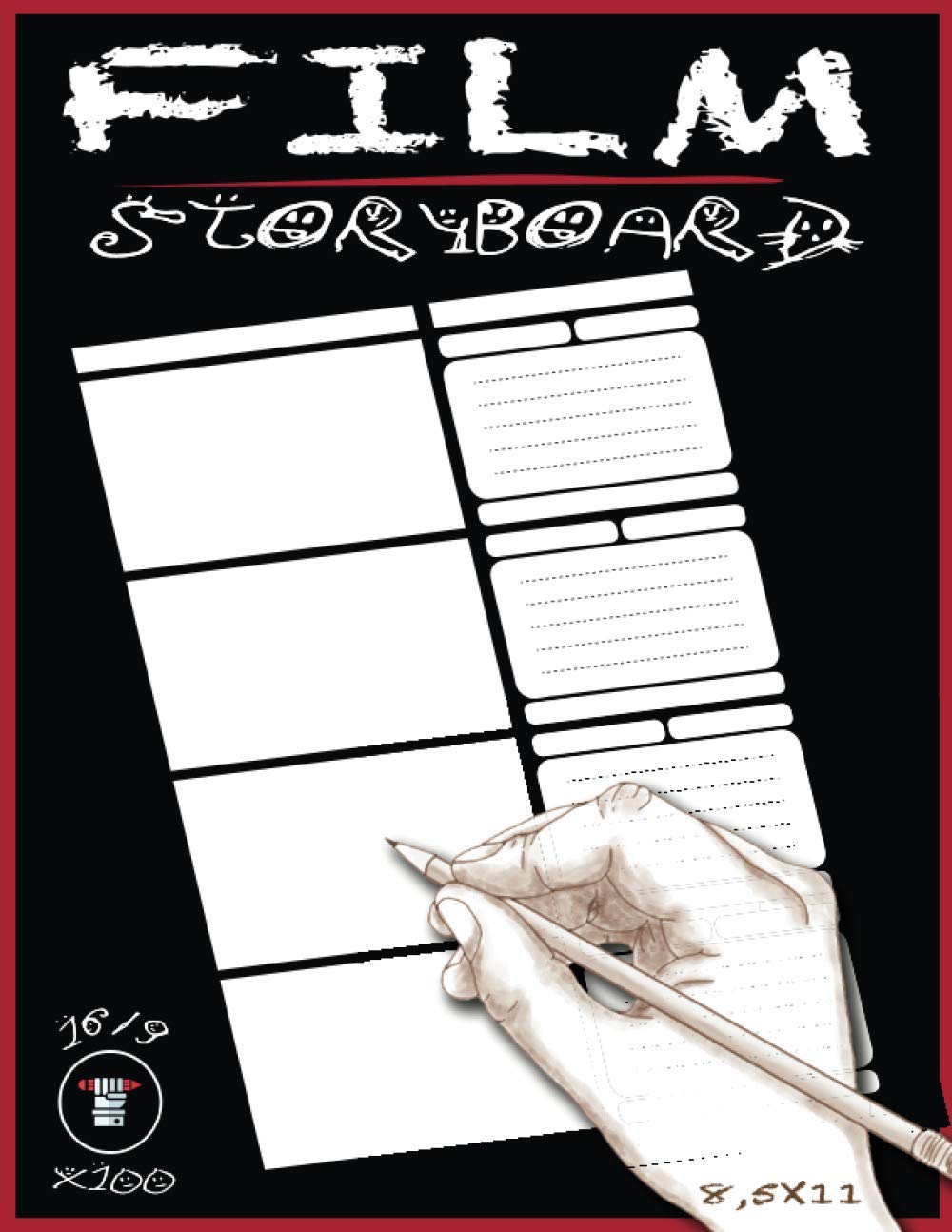 Film Storyboard Notebook: Storyboard Sketchbook Large Template 16/9 Panel - 8.5 x 11 inches Layouts - 100 Pages US Letter
