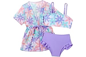 Toddler Baby Girl's 3 Piece Floral Print Bikini Set Bathing Suit with Cover Up