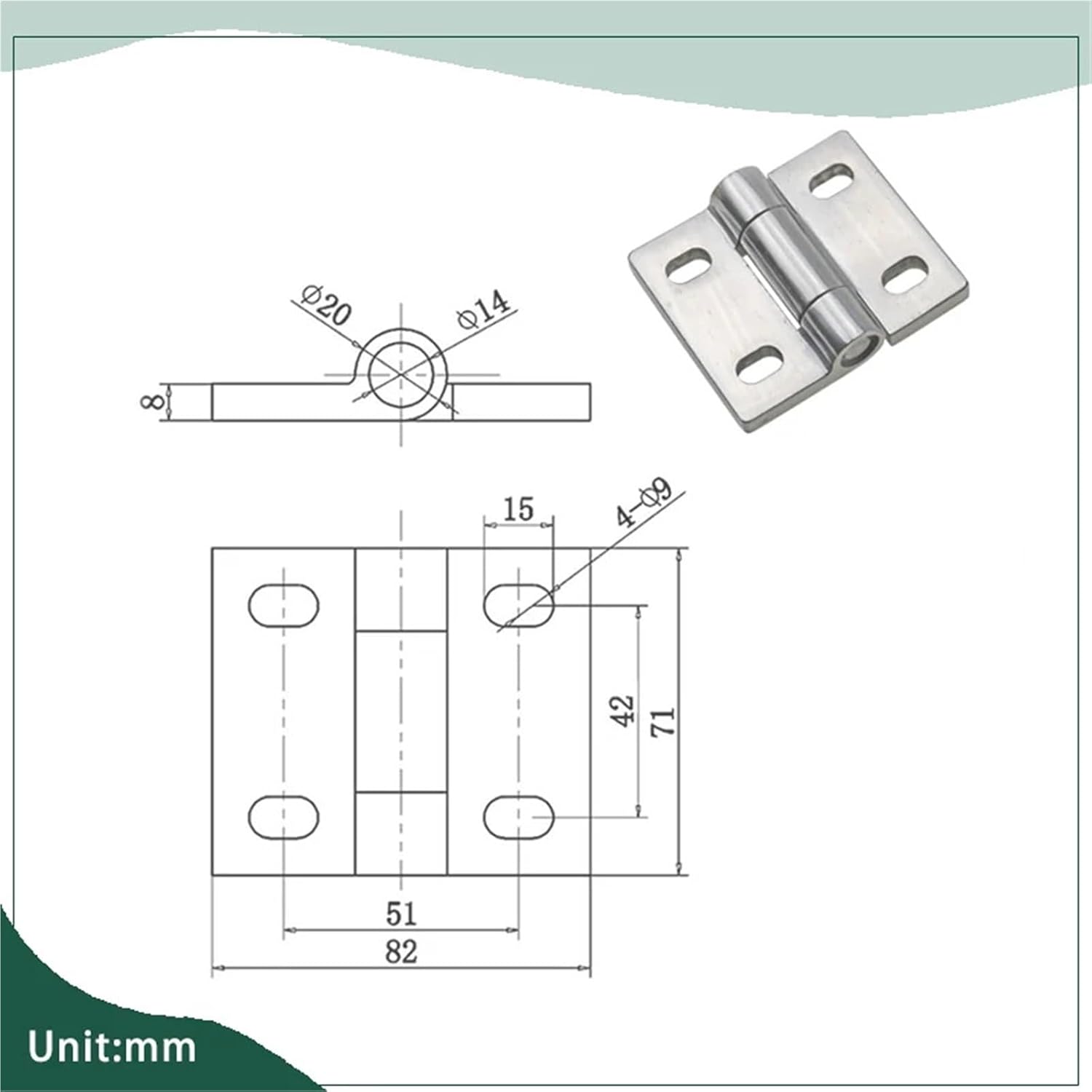 304ステンレススチール製耐荷重水平穴ヒンジ 1個