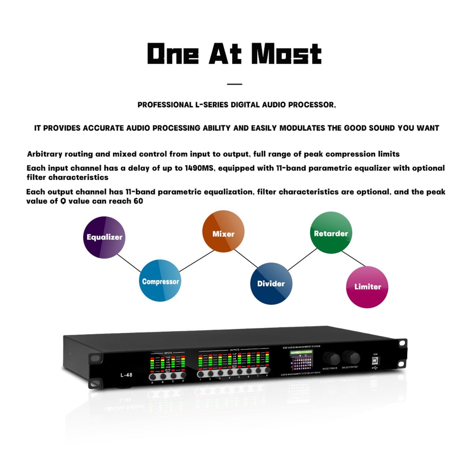Korektor graficzny Cyfrowy Procesor Audio Z 4 Wejściami I 8 Wyjściami Profesjonalny 32-bitowy Procesor Dźwięku Scenicznego DSP Z Procesorem Efektów Głośnikowych Oprogramowanie Komputerowe(L-26 2 in 6