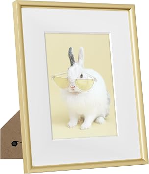 Axeman 8x10 Gold Frame - 8 x 10 Metal Picture Frame with Plexiglass - 8 by 10 Aluminum Frame Matted to 5x7 - Tabletop or Wall Display Horizontally or Vertically
