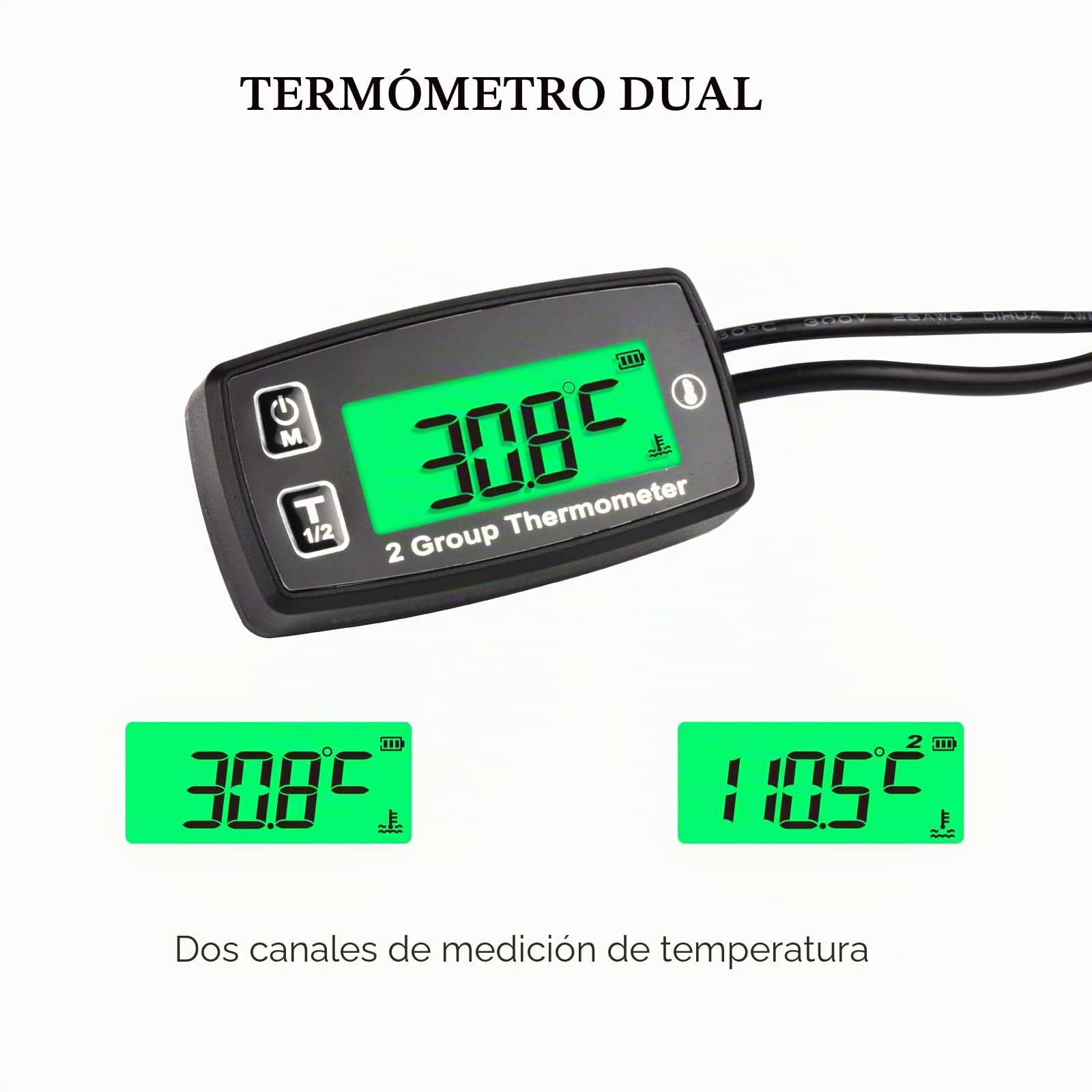 Termómetro de Motor LCD Digital Dual Indicador de Temperatura Termómetro de Motocicleta Alerta de Temperatura para Camión Volquete Scooter Motor ATV Fuera de Borda Motor de Moto