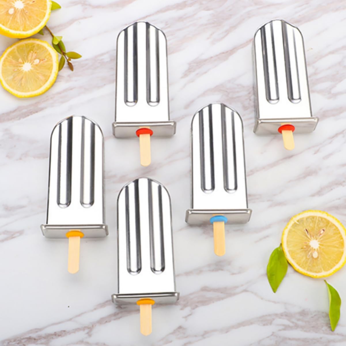 Stainless Steel Popsicle Molds Set - 6-Piece Ice Pop Maker with Sticks and Stand for Quick Freezing Homemade Ice Pops and Ice Cream Shapes