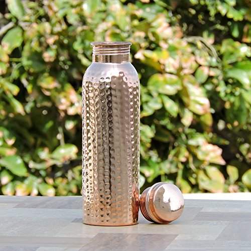 HealthGoodsIn - Traveller's Pure Copper (99.74%) Hammered Water Bottle for Ayurvedic Health Benefits Holds 950 Ml (32.12 US Fluid Ounce) Water | Joint Free, Leak Proof - Thumbnail 4