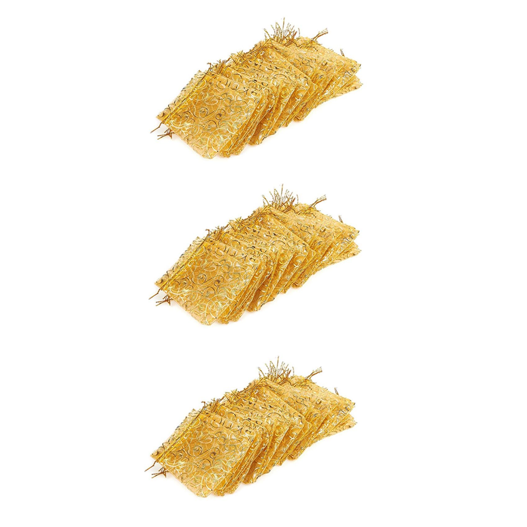 Vjsujehgy 300Pcs 10X15cm Eyelash Printed Gold Organza Bags Jewelry Pouch Bags Organza Pouches for Wedding Favors Candy Gift Bags