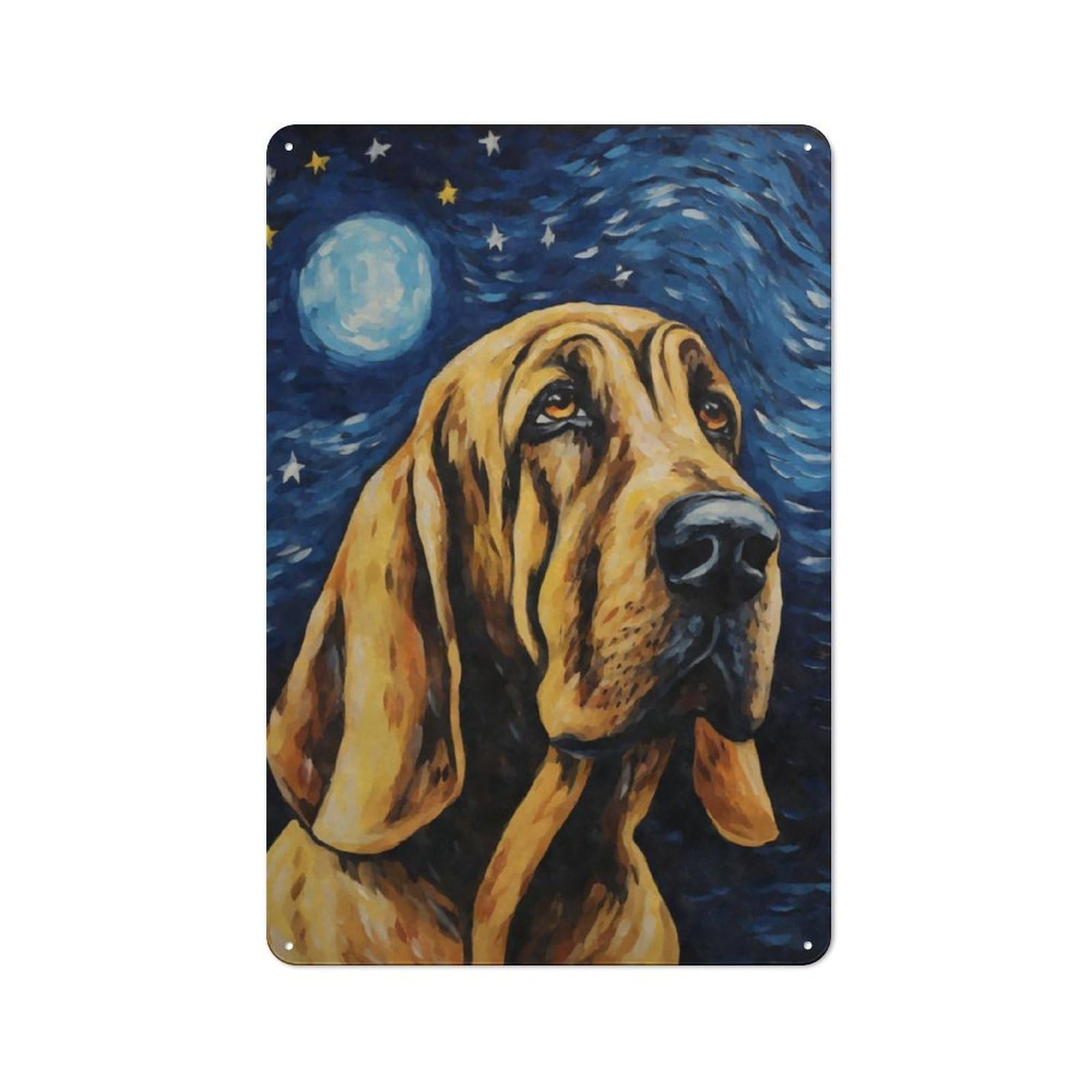 Junmoney Bloodhound Starry Night Industrial Metal Wall Decor 30X20cm, Metal Wall Sign For Tool Room, Garage, Studio Or Home Bar