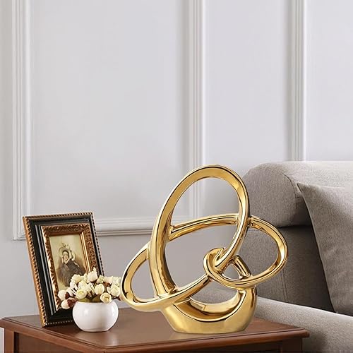 Miniatura 3 de YUNSHID Escultura geométrica de cerámica moderna dorada, acento abstracto para el hogar y figura de mesa para sala de estar, dormitorio, baño,