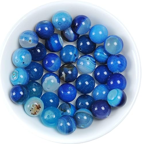 47 cuentas de cristal natural de 0.315 pulgadas (0.315 in) con rayas azules y ágatas, piedras preciosas redondas sueltas de energía curativa para