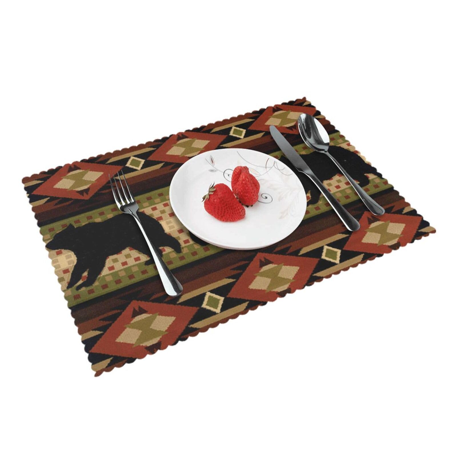 Bnvsadc Bear 4 Pcs Heat Resistant Placemat 45X30 Cm, Printed Non-Slip Place Mats For Kitchen Dining Table Indoor Outdoor