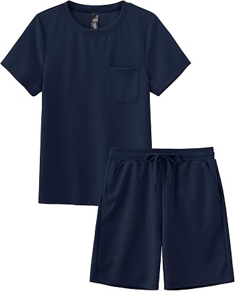 MoFiz Boys Short Set 2 Piece Crewneck T-Shirt and Short Outfits Summer Casual Sets for Kids