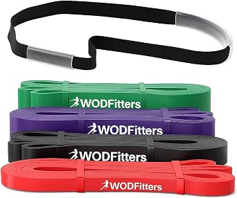 WODFitters Resistance Bands Set with Protector Strap 4 Level Pull-Up Assist Bands Set for Strength Training, Stretching & Home Gym Durable Latex Exercise Bands for Men & Women