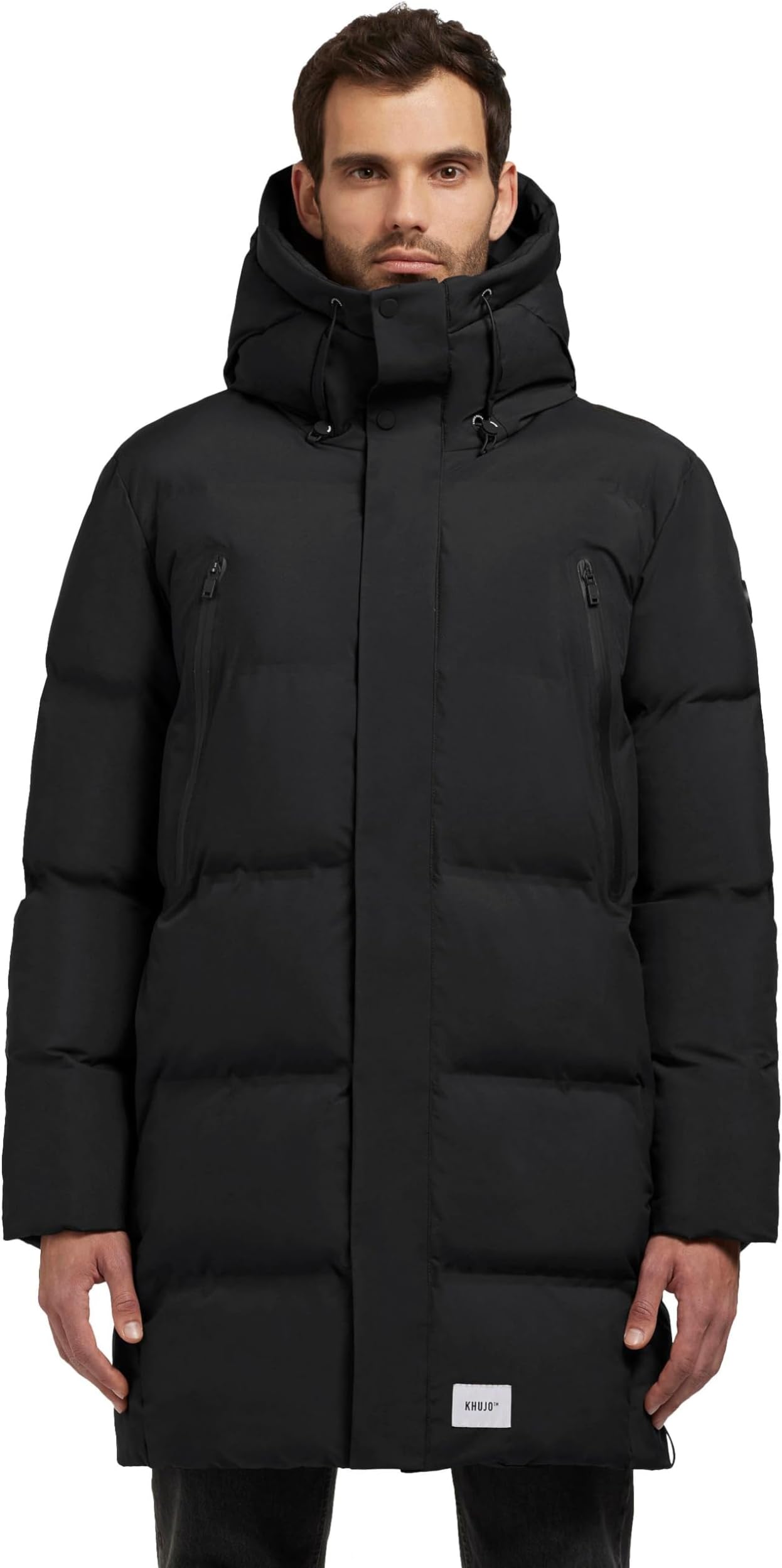 KhujoMorse2-YM Warm Men's Winter Coat Quilted Coat Long with Hood, Numerous Pockets and Integrated (Removable) Backpack Straps Inside Morse2-YM S-XXL, black, L