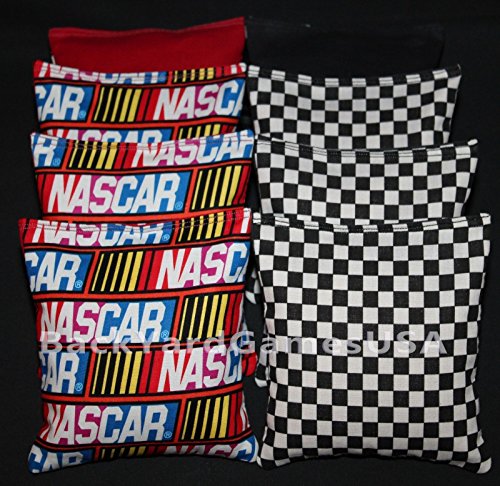 All Weather Cornhole BEANBAGS Made w NASCAR Racing Fabric & Race Car Flag