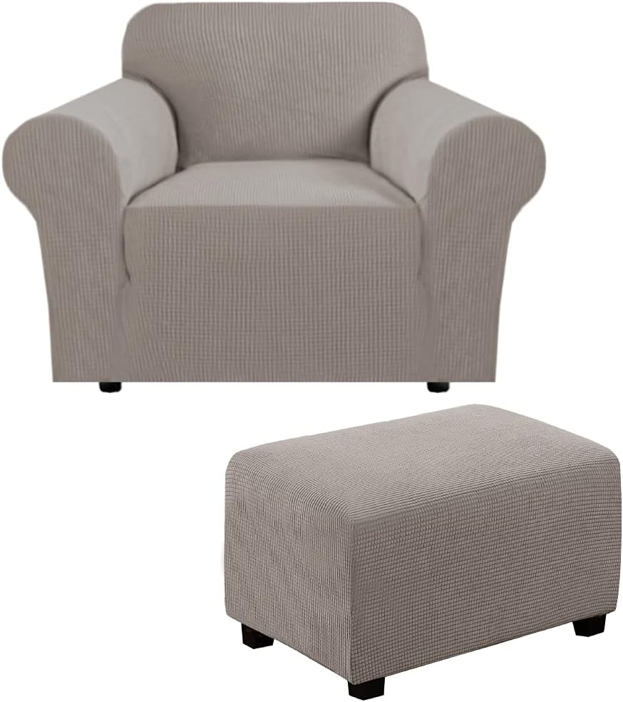 H.VERSAILTEX 1 Piece Sofa Cover for Armchair 32"-48" Bundle Ottoman Covers Oversized Rectangle Folding Storage Stool Ottoman Cover (Taupe)