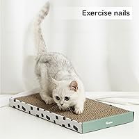 Vista 7 de PAWSFANS Rascador de cartón para gatos con caja, tabla de rascar de corrugado duradera, sofá cama para gatitos, hierba gatera reversible incluida