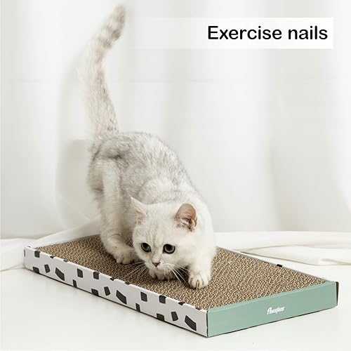 Miniatura 6 de PAWSFANS Rascador de cartón para gatos con caja, tabla de rascar de corrugado duradera, sofá cama para gatitos, hierba gatera reversible incluida