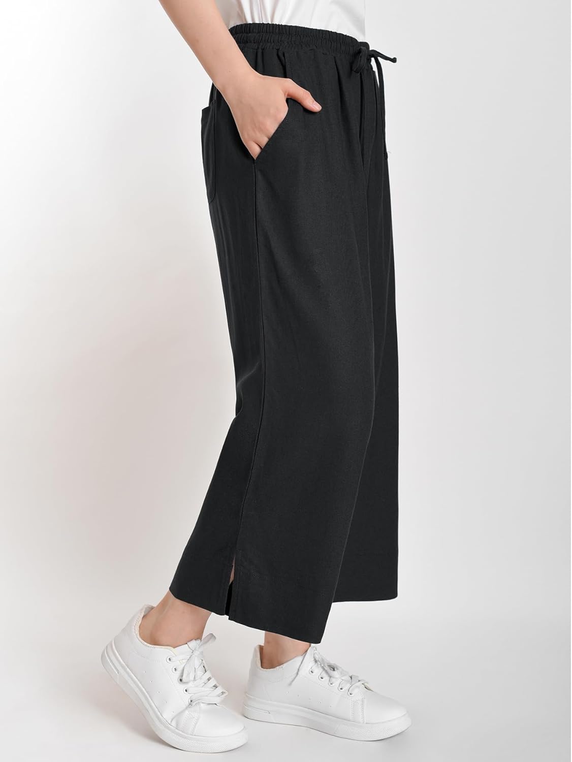 Weintee Women's Lightweight Linen Capri Pants Summer Capris Wide Leg - Image 2