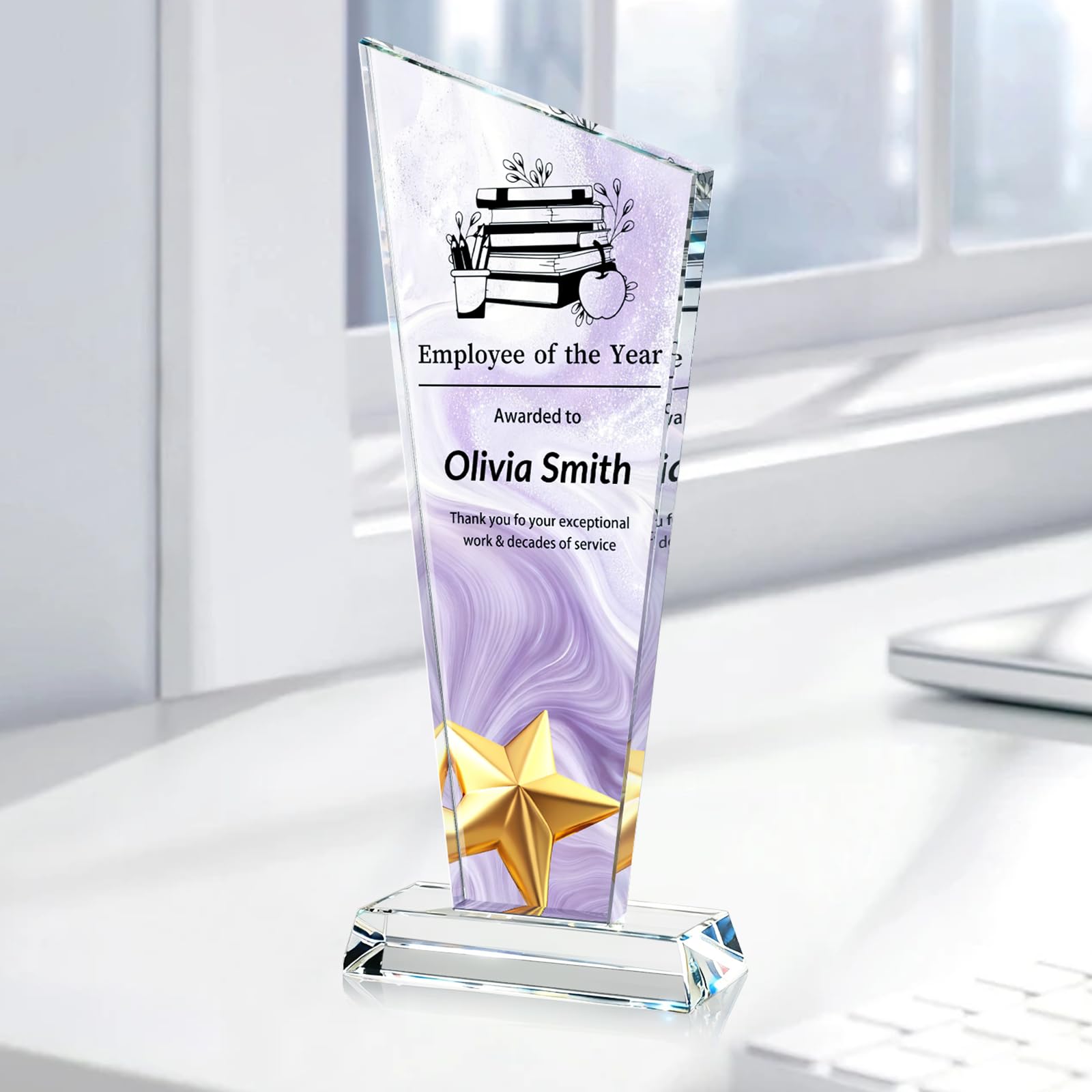 Custom Crystal Trophy Award Personalized Plaque Award with Text Logo Photo Awards Trophies for Employee Recognition Team Graduation Personalized Office Gifts for Boss Coworker Teacher