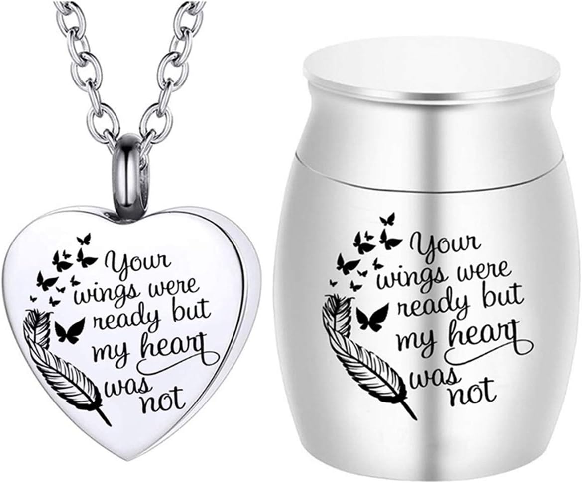 Cremation Jewelry for Ashes, Pet/Human Carved Locket Ashes Keepsake Waterproof Memorial Urns - Your Wings were Ready My Heart was Not (Black 30X40mm)