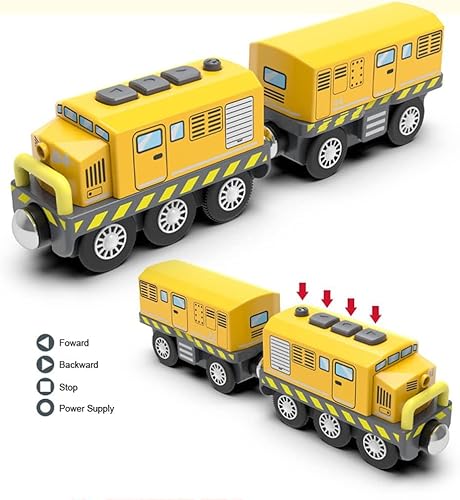 Miniatura 9 de Trenes a pilas para locomotora de madera con luz y sonido para niños de 3, 4, 5 años, compatible con Thomas, Brio, Chuggington, Melissa y Doug (rojo)