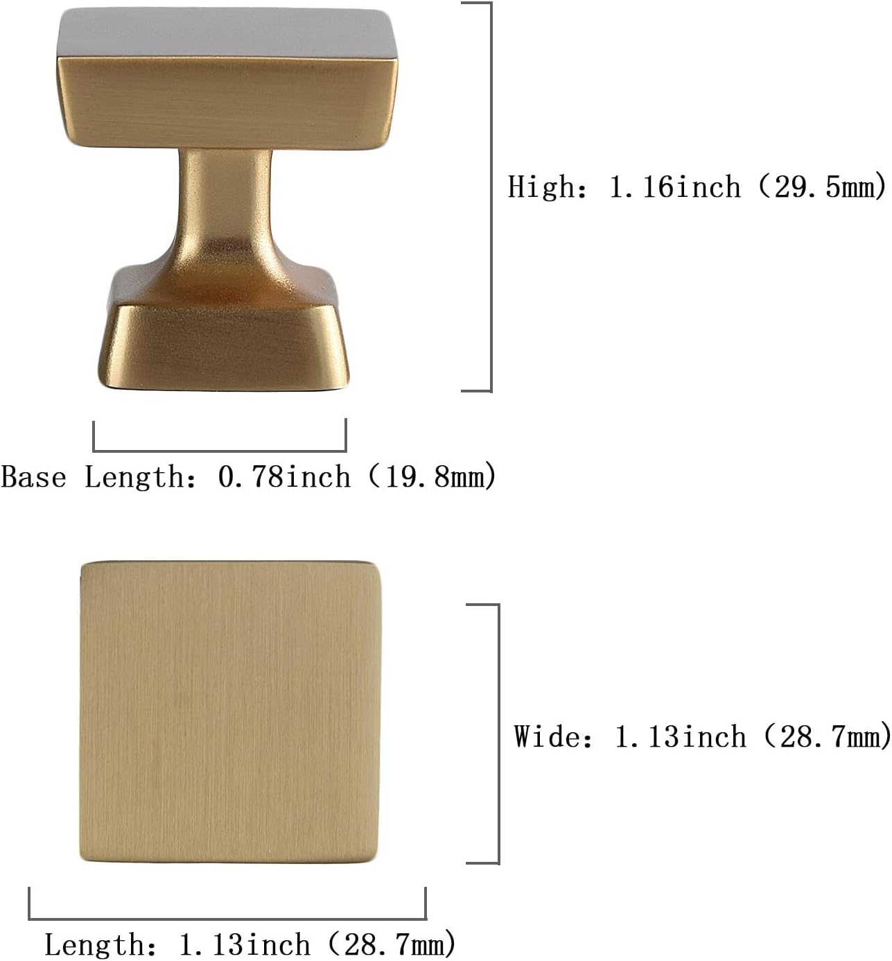 10 Pack Square Champagne Bronze Cabinet Knobs, 1-1/8 Inch Kitchen Cupboard Pulls, Single Hole Furniture Hardware, Zinc Alloy Handle for Bathroom Dresser, Wardrobe Drawer Knob