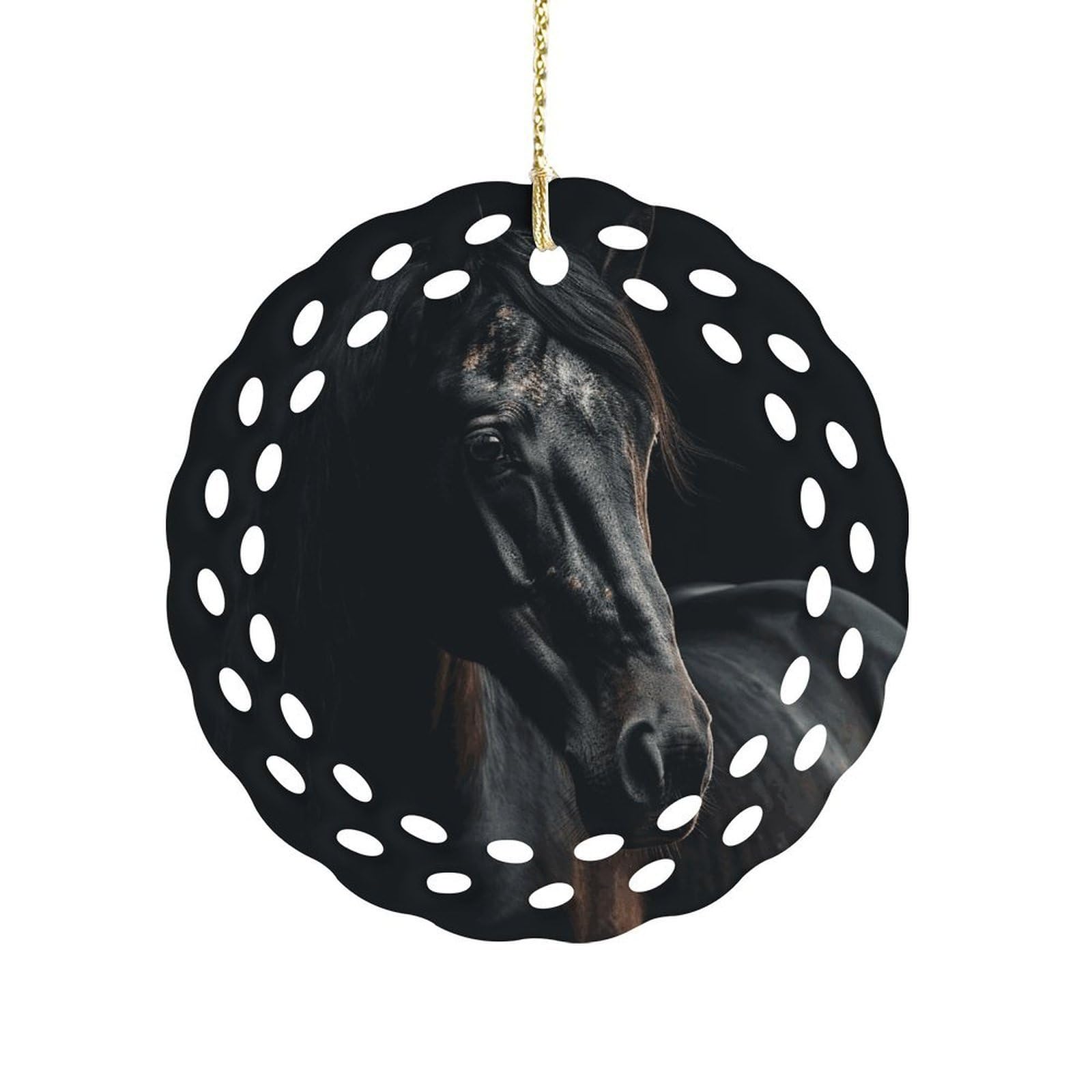 Btcowzrv Style A Dark Horse Ceramic Ornament,Round Ornaments With Hole Easy To Hang,Hanging Ornament For Wedding Party Home Window Garden Christmas Day Decor