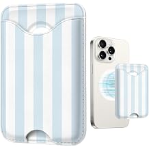 Stripe Magnetic Wallet for Magsafe Compatible with iPhone 17/16/15/14/13/12 Series Pro Max Plus Air Phone Magnet Card Holder Fit 3 Cards for Women Girl Lether Mag Safe Wallets Blue