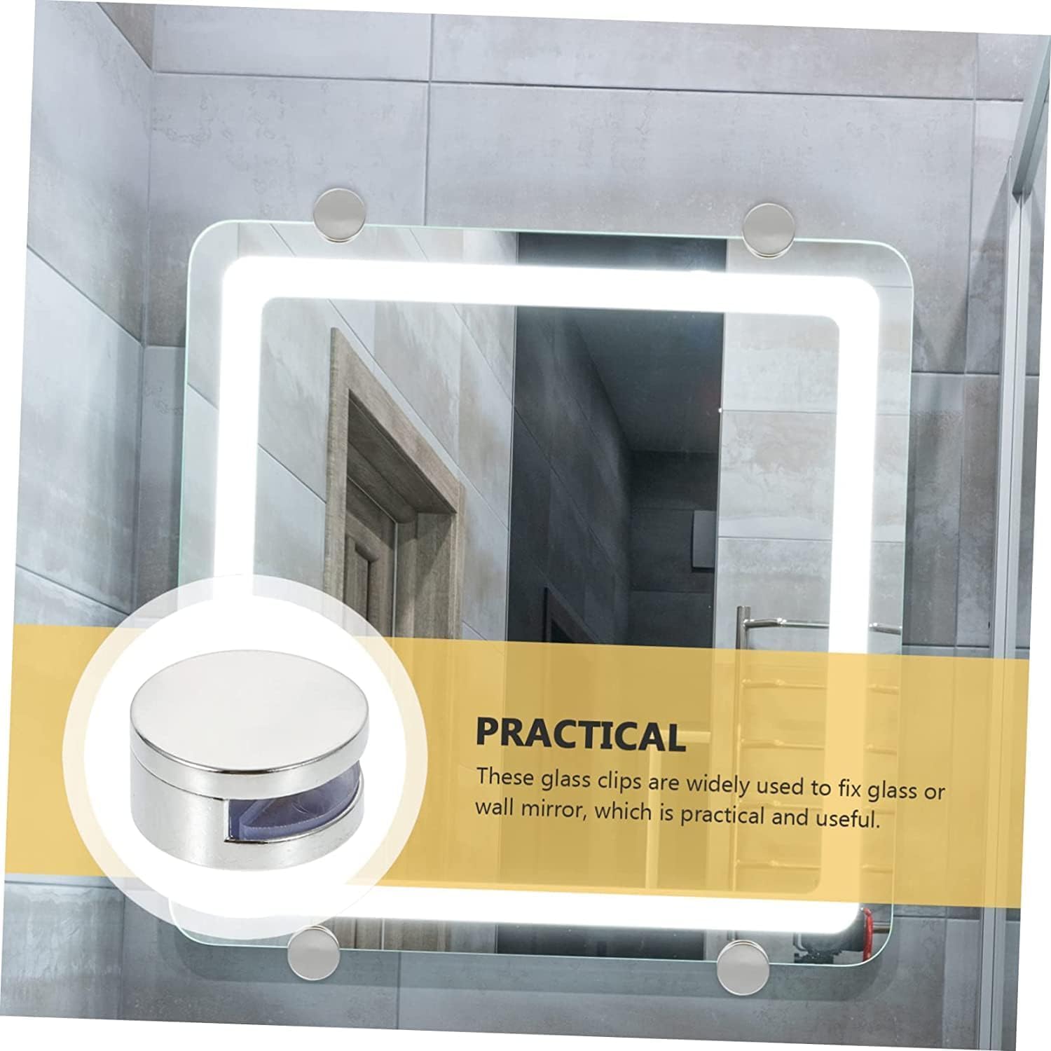 Mirror Clip Glass Clamps Round Mirror Glass Brackets Suitable for Wall Zinc Alloy Hanging Glass Clips Glass Shelf Clamp(Silver4)