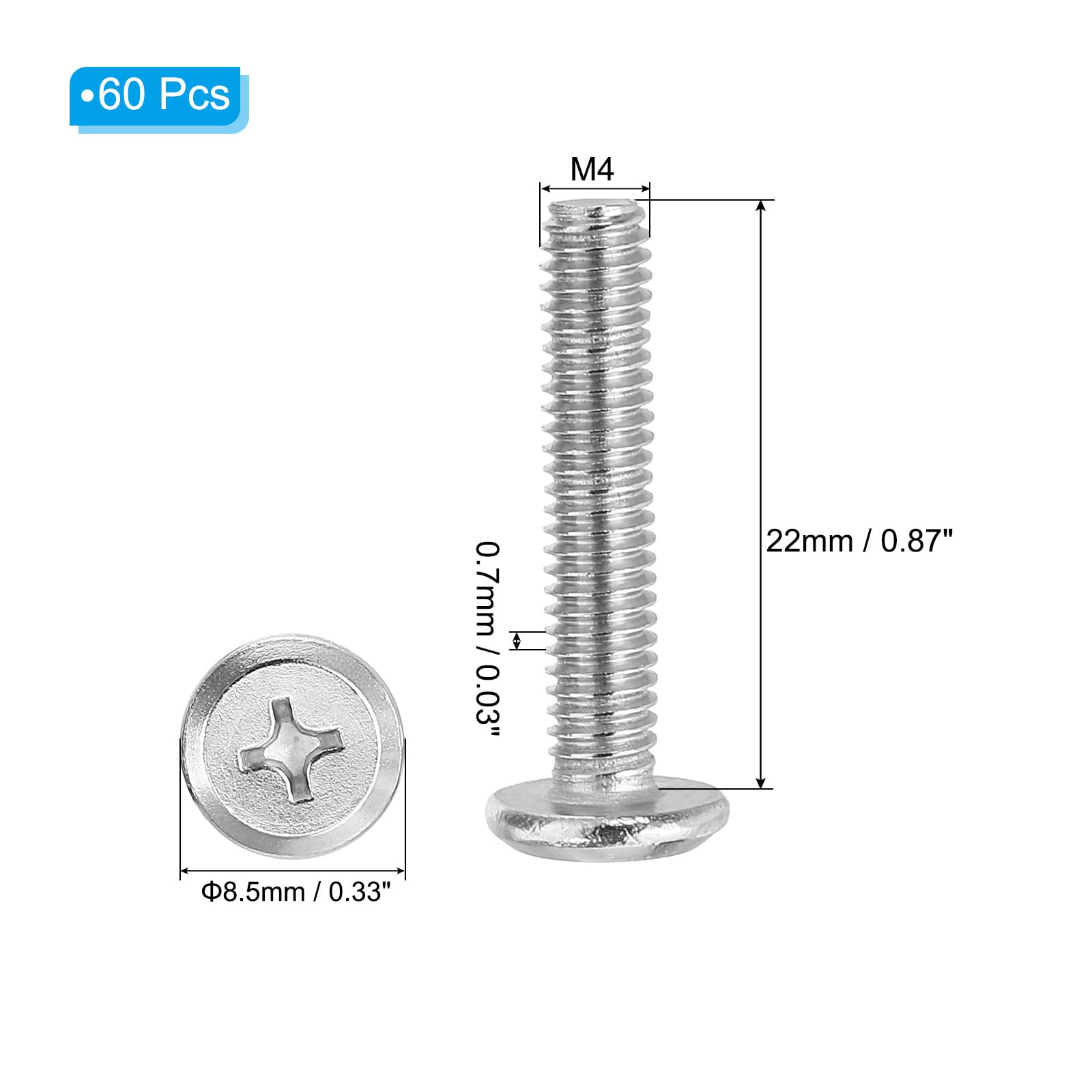 PATIKIL Round Head Phillips Screws, 60 Pack M4-0.7 x 22mm 304 Stainless Steel 18-8 Full Thread - Image 2
