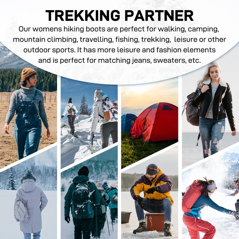 ziitop Stivali Donna Inverno Scarpe da Neve Impermeabili Stivaletti Pelliccia Stringate Outdoor Stivali da Trekking Caldi Snow Boots