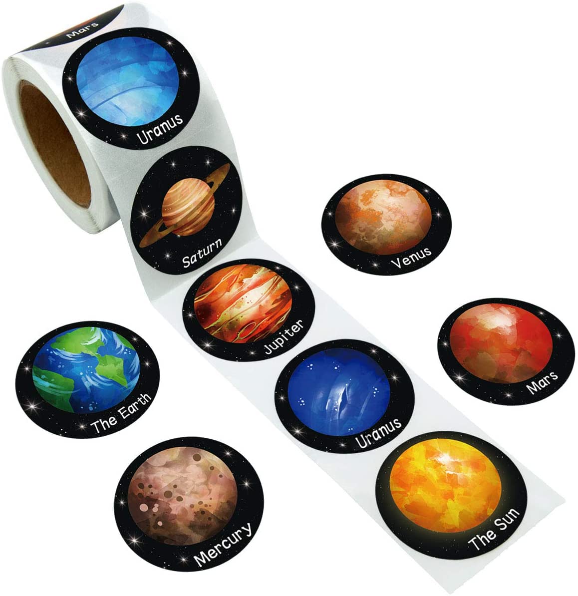ELECDON Solar System Stickers - Realistic Planet and Outer Space Designs, 500 Pcs Per Roll