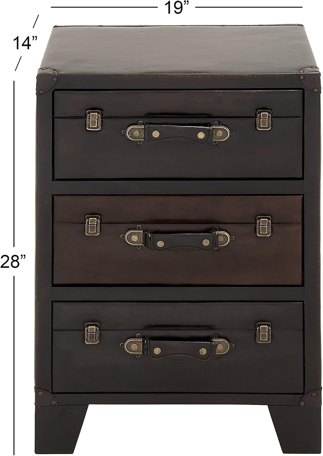 Deco 79 Faux Leather Room Cabinet Vintage Faux Leather Storage Cabinet with Buckles and Straps Detailing, Accent Cabinet 19" x 14" x 28", Dark Brown