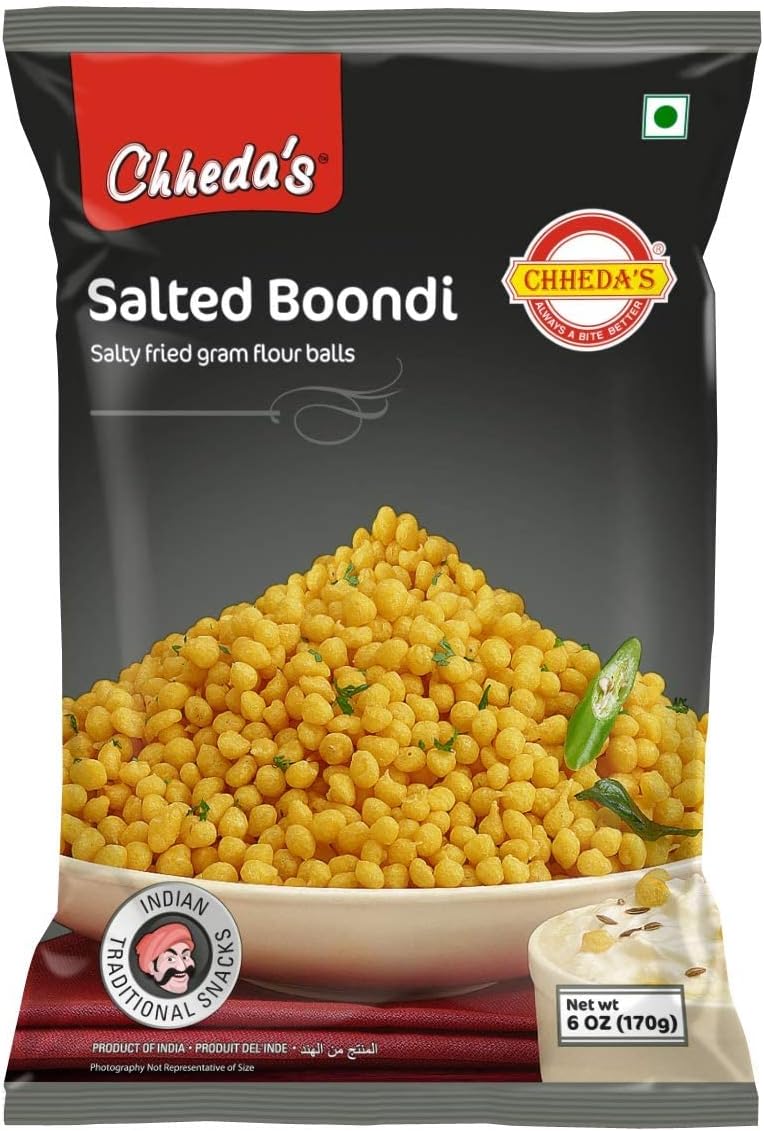 Chheda's Salted Boondi - Salty Fried Gram Flour Balls - Raita Boondi - Ready to Eat - Indian Namkeen 170Gm Pack of 4